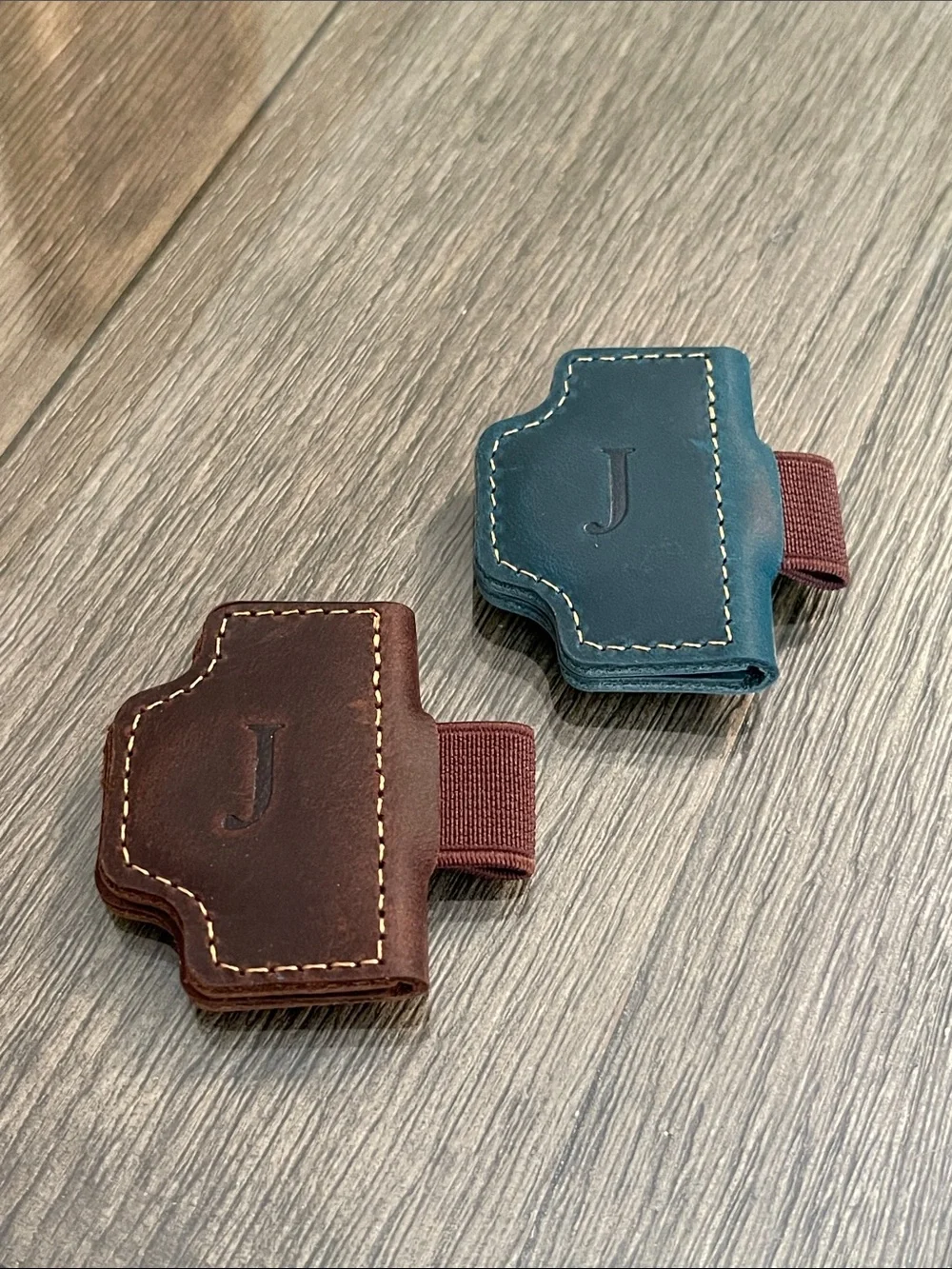 2 Bygonemark, Magnetic Leather Bookmark with Pen Holder Monogrammed “J”